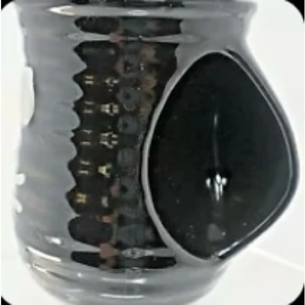 Pottery hand warmer mug black kitty cat face ribbed UBM